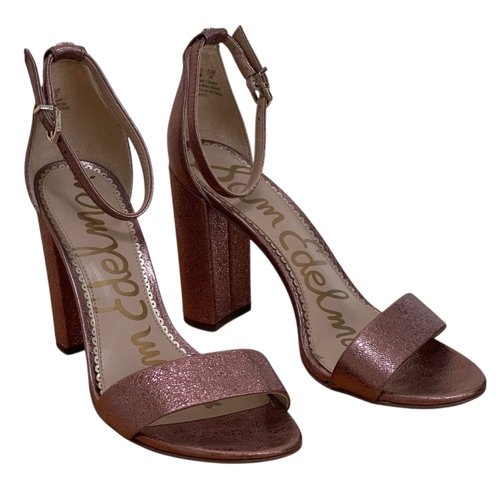 Sam Edelman Yaro Pink 4” Heels Sandals Sz 8 Rose Gold Metallic Anthropologie